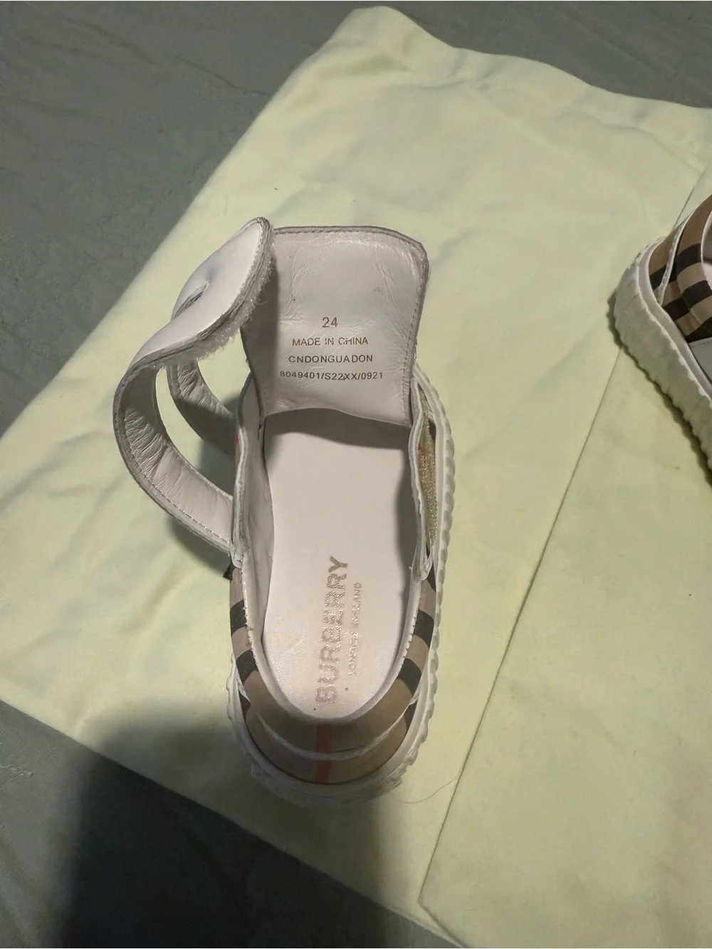 Burberry Beige Nova Check Kids Sneakers with White Straps